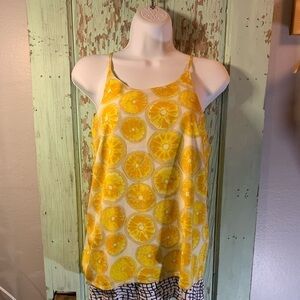 Anthropologie Porridge Womens Layered Tank Top Size XS Yellow Lemon Print.